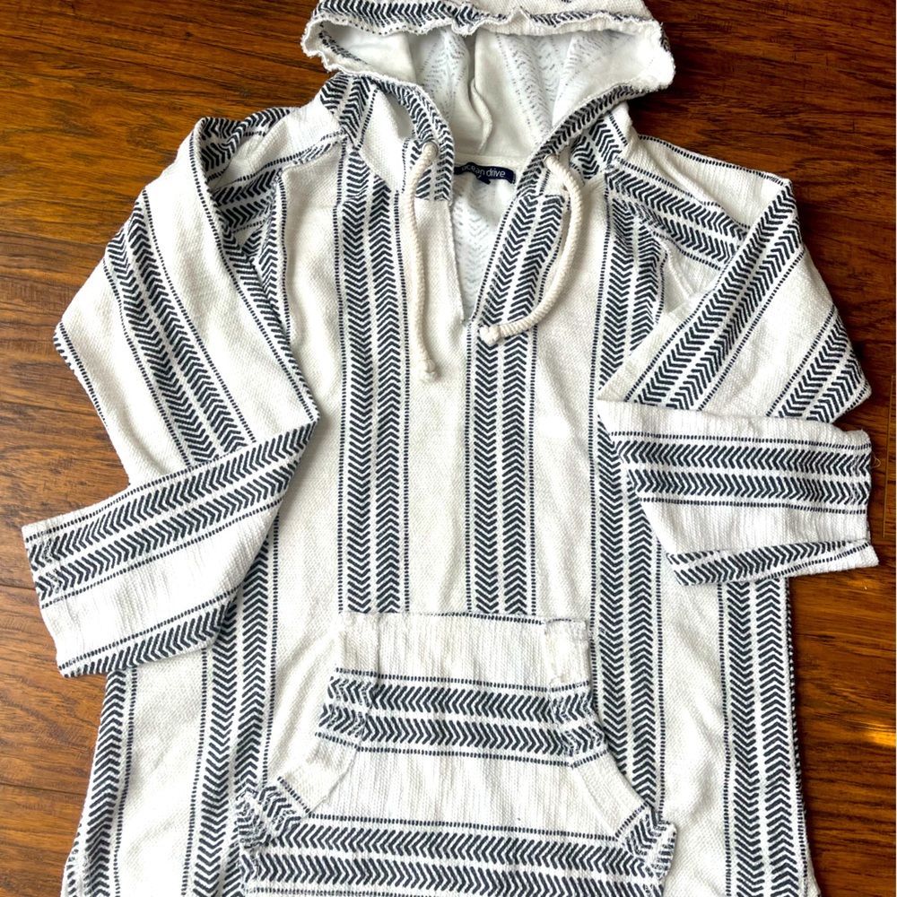 Ocean Drive Pastel Stripe Hoodie Baja Sweatshirt Top Size L